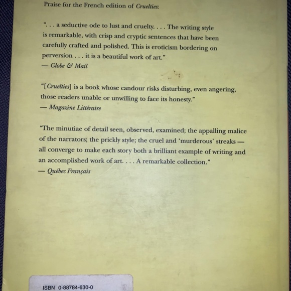 Short stories by Lise Bissonnette, Cruelties, 1998, softcover - Picture 4 of 4